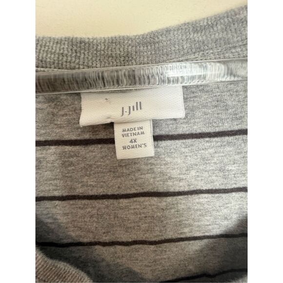 J. Jill Textured Patch Pocket Knit Tunic Large Gray Stripe 4XL V-neck Casual Com - Picture 2 of 4